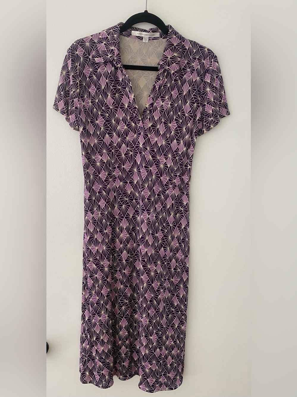 Vintage Diane Von Furstenberg Purple Geometric Midi Dress